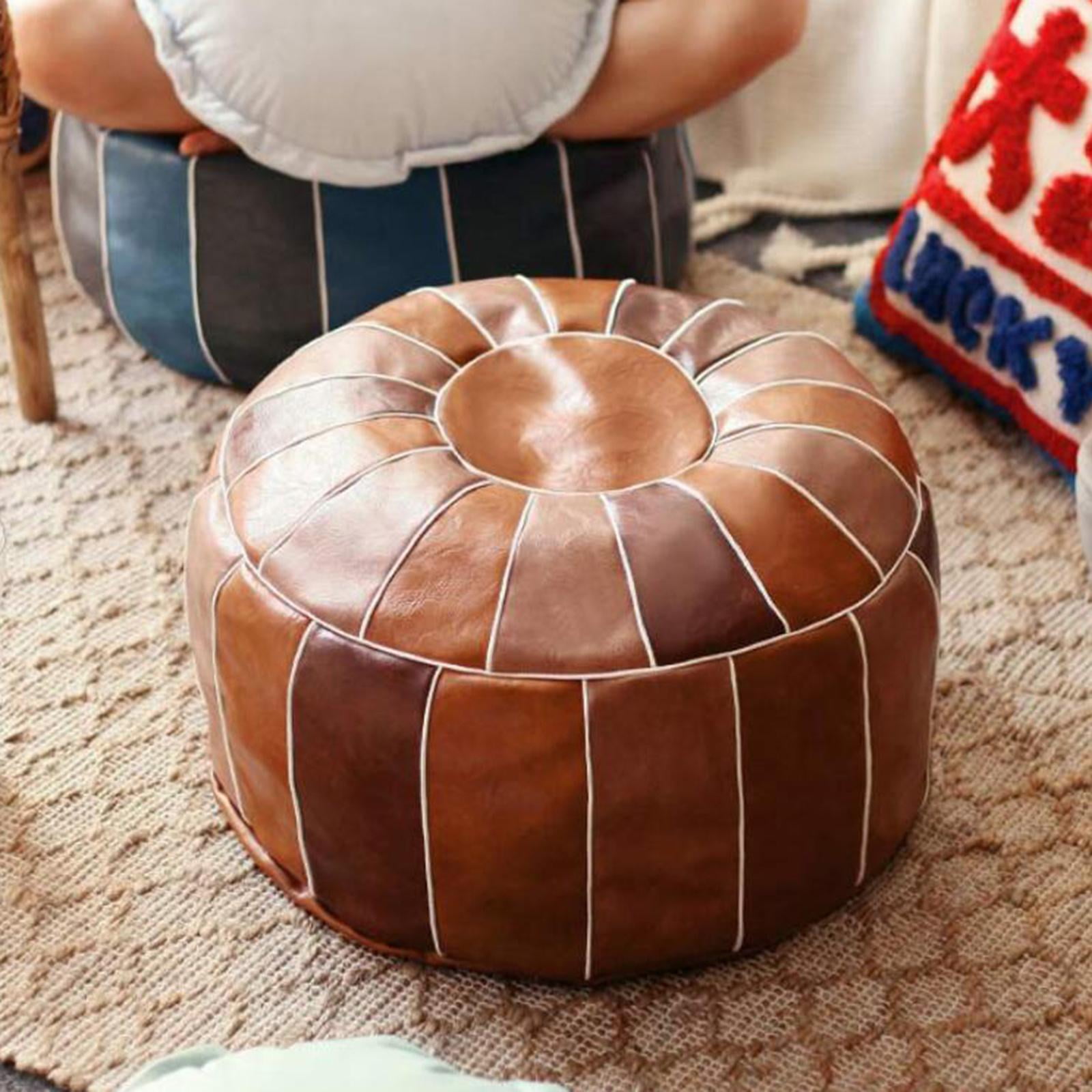 PU Leather Bohemian Pouf Cover, Unstuffed Hassock Storage Ottoman