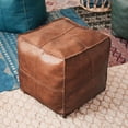 thumbnail image 1 of PU Leather Pouf Cover Hassock Storage Ottoman Cushion Foot Rest Cover Bohemian Home Room Bedroom - square brown, 1 of 8