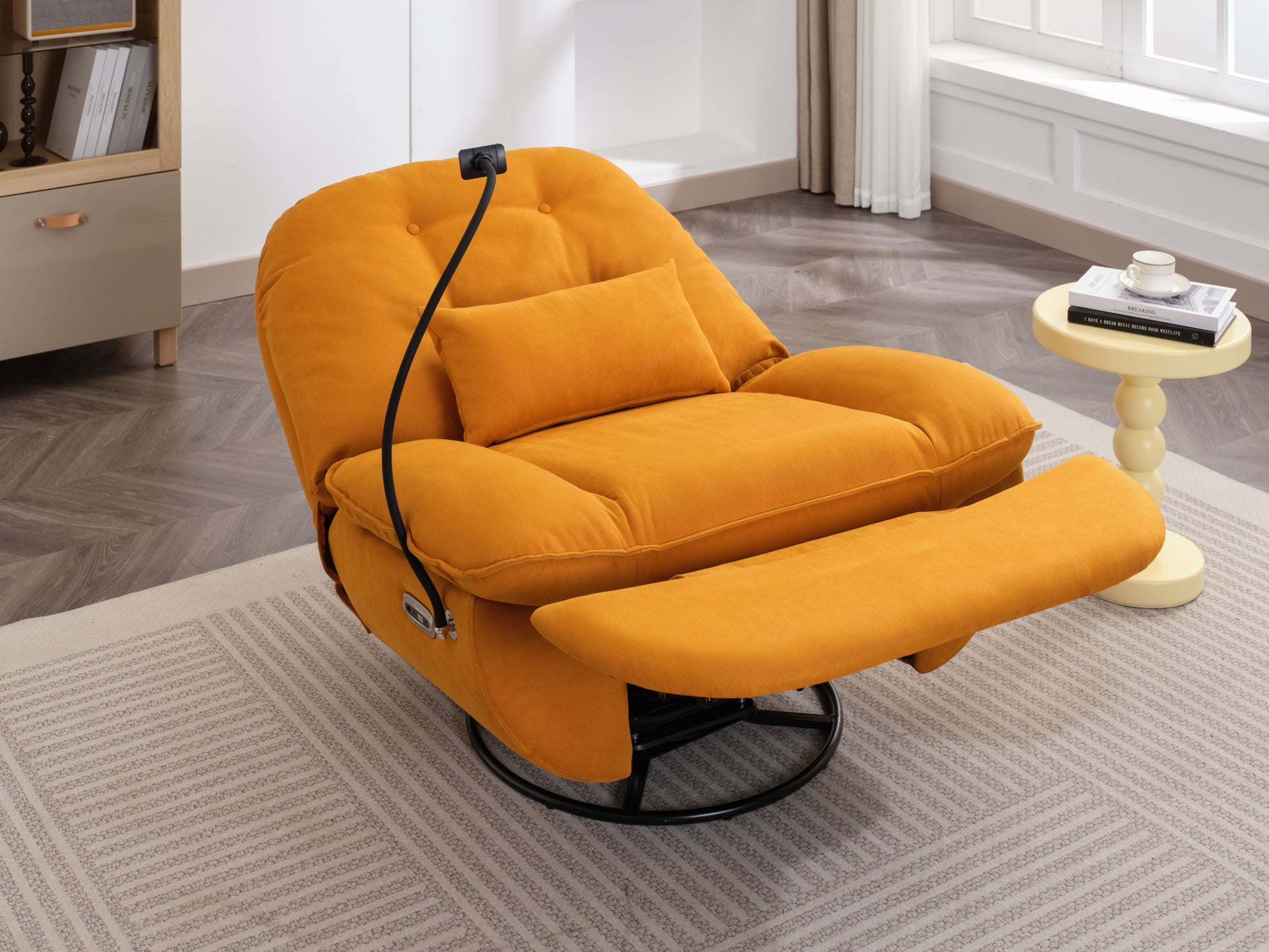 PU Leather Power Recliner, Swivel Recliner Chair with USB Charger