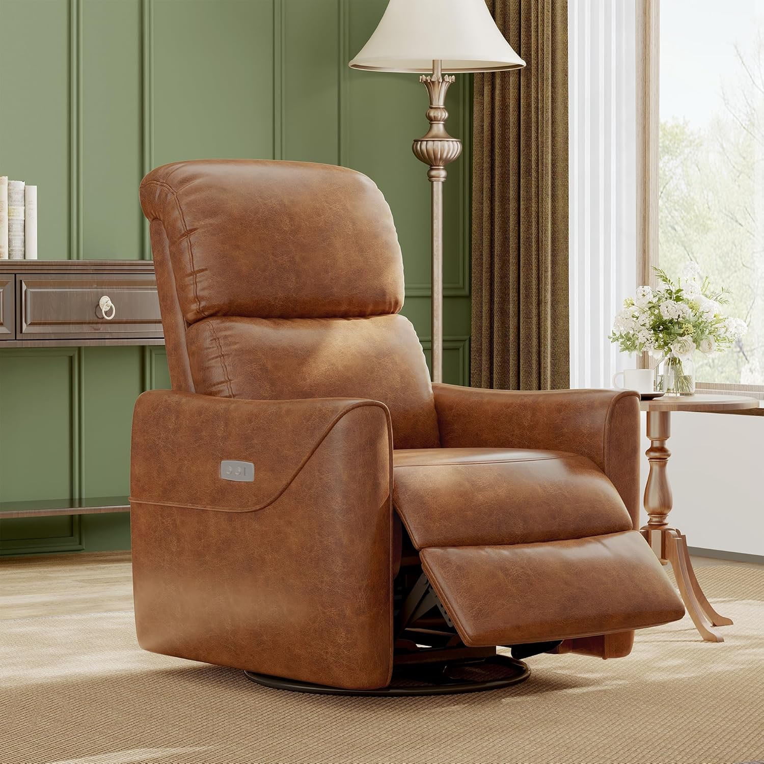 PU Leather Power Swivel Glider Recliner Chair Nursery Electric Rocker ...