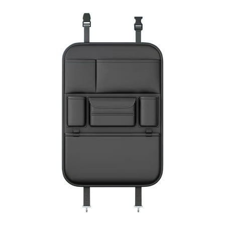 PU Leather Premium Car SeatBack Organizer Travel Accessories Kick mats Back seat Protector and Cup Holder Holder Universal Use Seat Covers Black