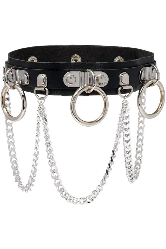 PU Leather Quality Choker Punk Goth Emo Charm Chain Choker Collar Necklace for Women Men Adjustable[u413]