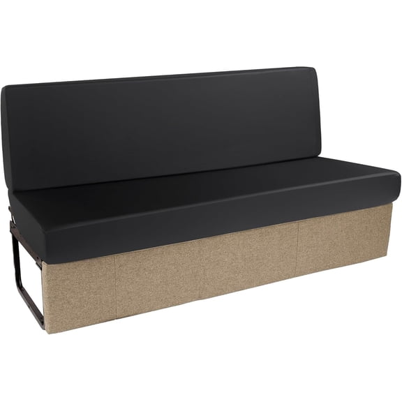 PU Leather RV Jackknife Sofa Cover, 2 Pcs Backrest and Seat Covers for Jackknife Sofa Bed, Protective Slipcovers with Elastic for RV Furniture(Black)