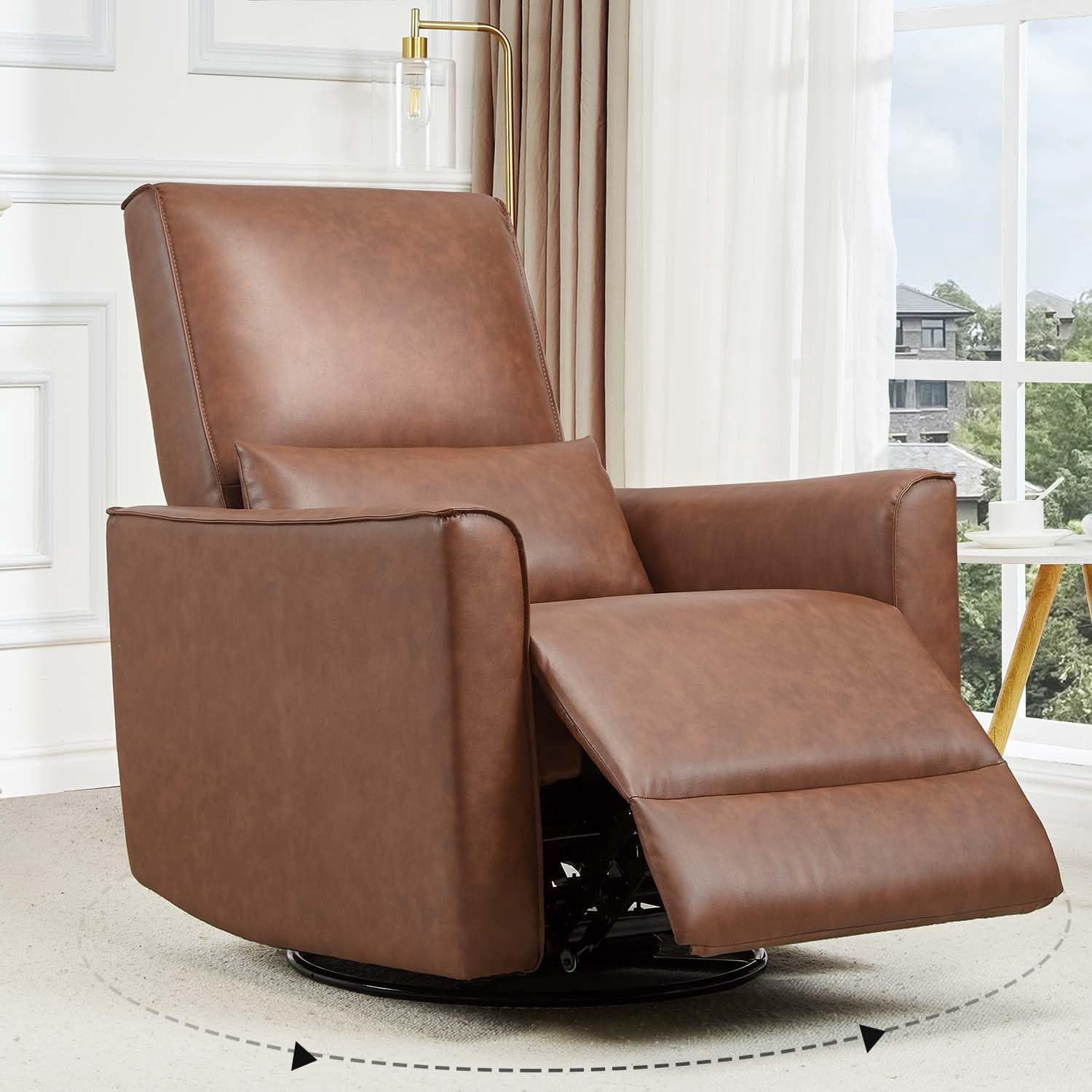 Cabin Swivel Rocker PU Leather Recliner Chair, 360 Swivel Rocker Chair for Adults, Glider ...