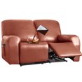 thumbnail image 1 of PU Leather Recliner Sofa Cover 6-Pieces Waterproof Stretch Reclining Couch Slipcover Furniture Protector with Pockets, Loveseat 2 Seater/Orange, 1 of 12