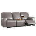thumbnail image 1 of PU Leather Recliner Sofa Cover 8-Pieces Waterproof Stretch Reclining Couch Slipcover Furniture Protector with Pockets, 3 Seater/Taupe, 1 of 12