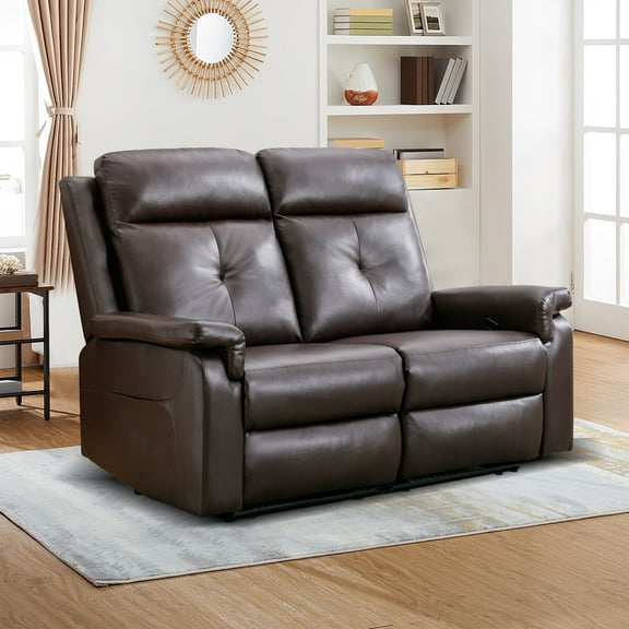 PU Leather Reclining Loveseat with Heat and Massage, Wall Hugger Loveseat Recliner with Side Pocket, Loveseat Recliner Sofa for Living Room, Home Theater, RV