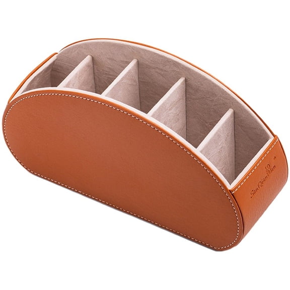 PU Leather Remote Control Caddy with 5 Compartments Desktop Storage Organizer Tray