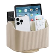 PU Leather Remote Control Holder, 360 Degree Rotating Desk Organizer Storage Table Remote Caddy, Spinning Bedside Organizer Nightstand Organizer for Desktop Office Home Beige