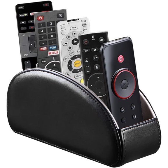 PU Leather Remote Control Holder with 5 Compartments - Storage Tray & Desktop Organizer for TV Remotes,Glasses,Pens,Accessories Space-Saving Design Bedside Table Office Desk (Black)