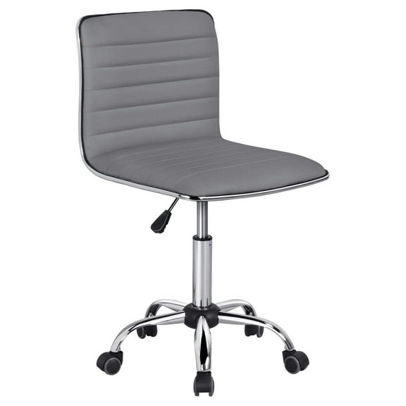 PU Leather Ribbed Armless Task Office Chair, Adjustable Low Back Executive Chair with Wheels Gray