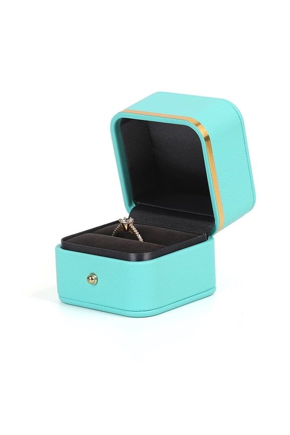 PU Leather Ring Box,Velvet Jewelry Ring Box,Engagement Ring Box for Proposal Engagement Jewelry Storage Case- Tiffany Blue