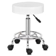 thumbnail image 1 of PU Leather Rolling Stool, Adjustable Stool Chair with Wheels and Footrest, Upholstered Shop Stool for SPA Salon Home Bar, White, 1 of 10