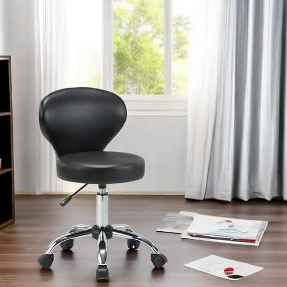 PU Leather Rolling Stool with Wheels,Ergonomic Adjustable Foot Rest Drafting Swivel Chair with Back for Doctor Esthetician Artist Home Small Office Desk Spa Drafting Salon Tattoo (Black, 2 PK)