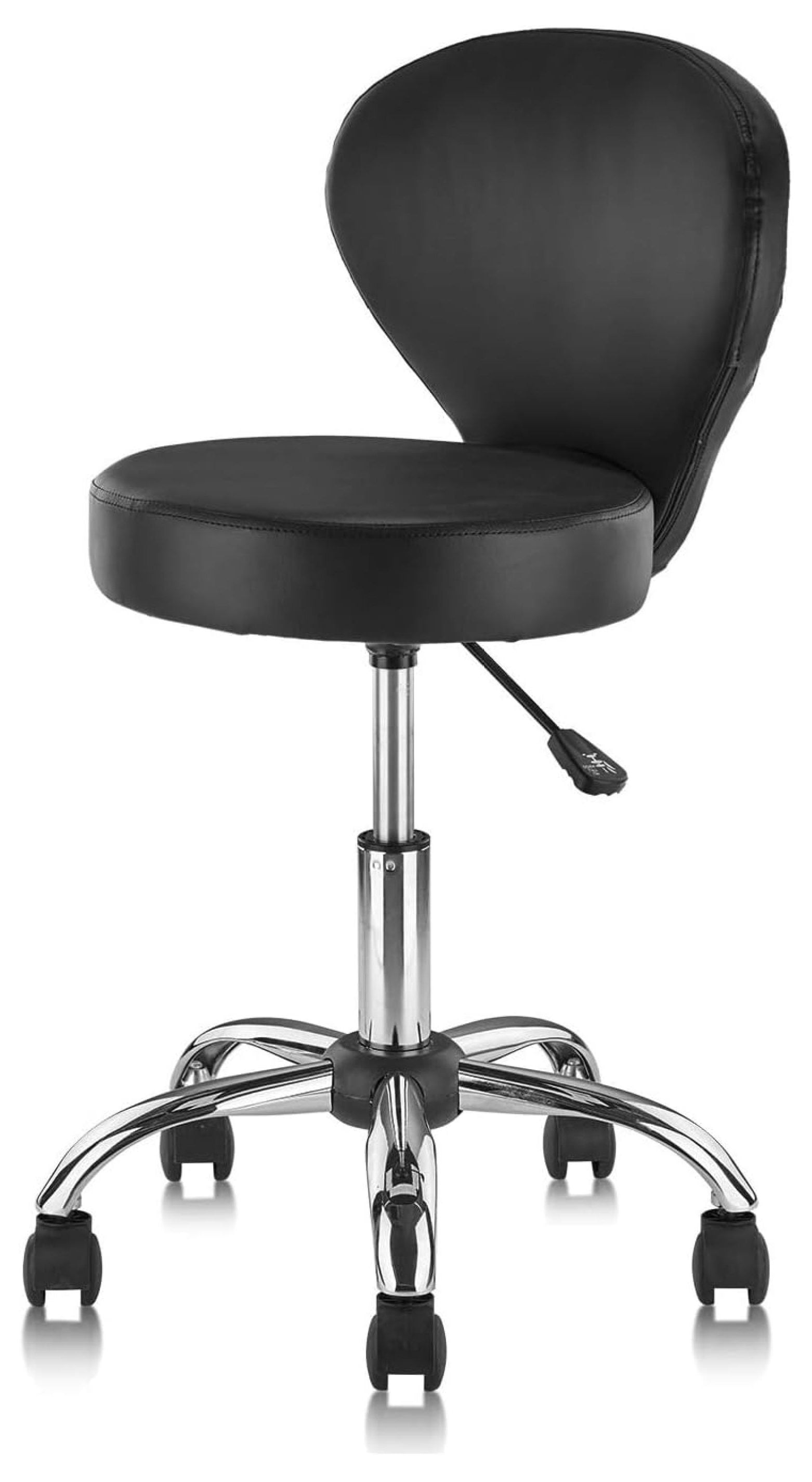 Pu leather rolling stool with wheels ergonomic adjustable foot rest