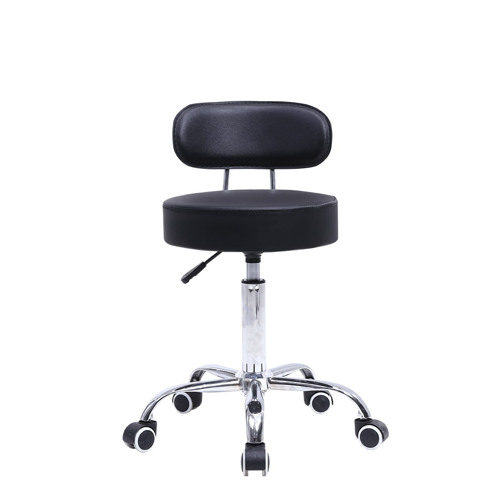 Sliding Stool For Computer PU Leather Rolling Stool with Back Height Adjustable Office Computer ...