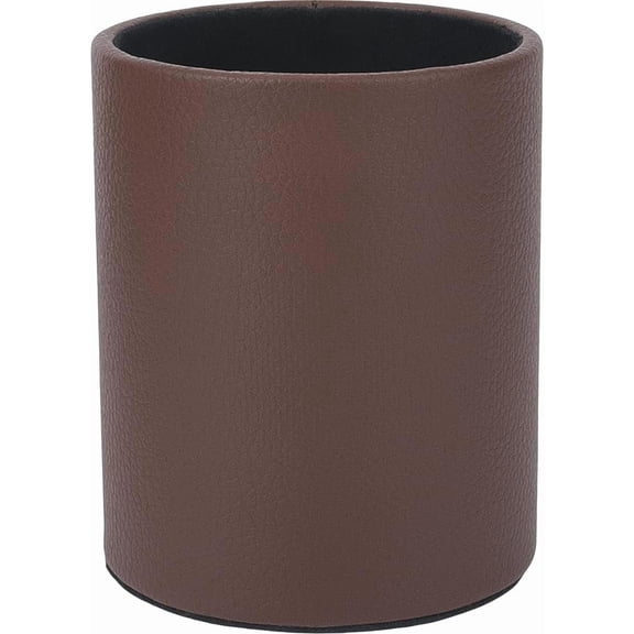 PU Leather Round Pencil Cup Holder Desk Multifunctional Stationery Container Luxury Brown Leather Pens Glitter Bling Makeup Brush Stroage Box Case Desktop Organizer