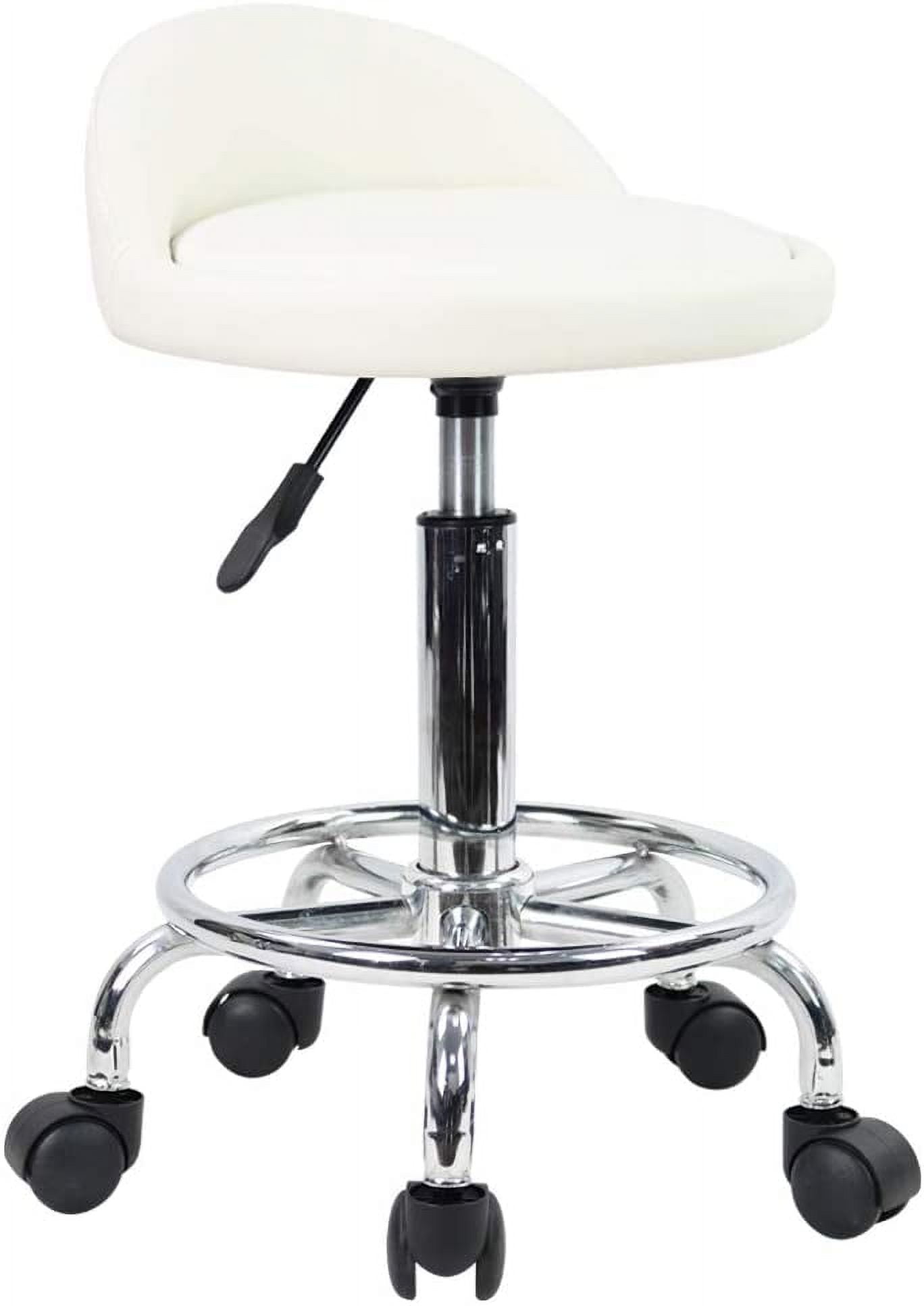 PU Leather Round Rolling Stool with Foot Rest Height Adjustable Swivel