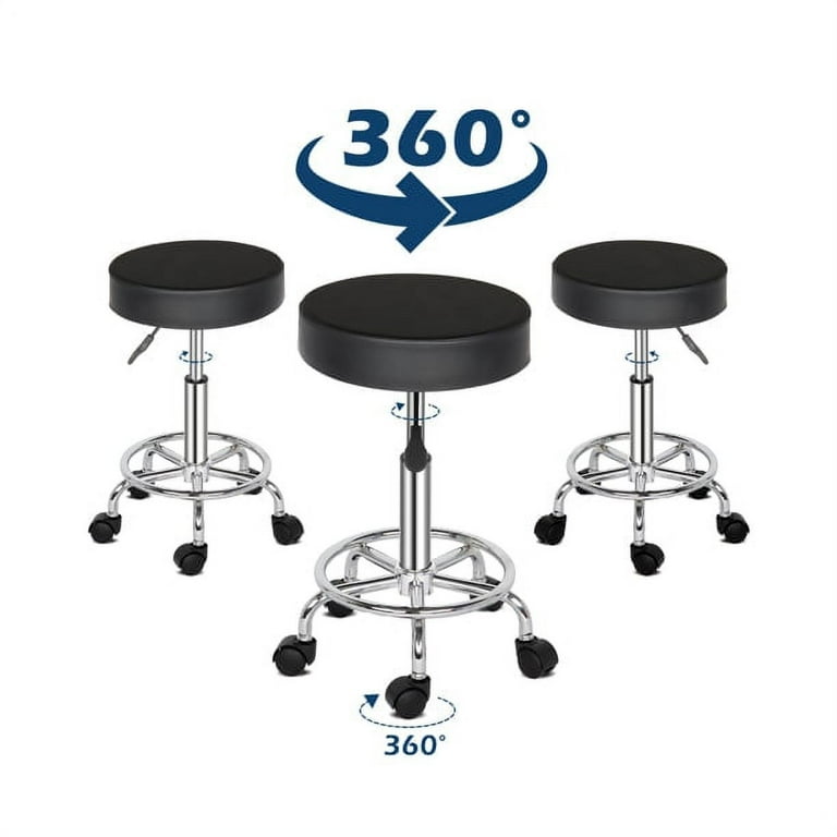 PU Leather Round Rolling Height Adjustable Lab Stool with Footrest Inbox Zero Upholstery: Black