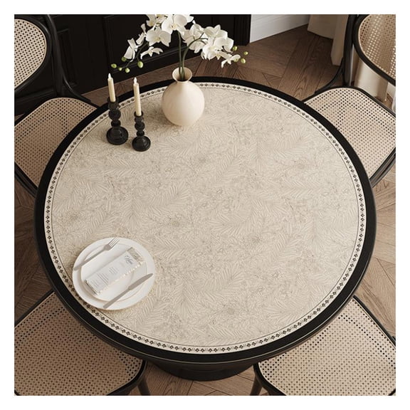 PU Leather Round Table Cover Protector, Waterproof Stain-Resistant Oil-Proof Wipeable Reusable Table Mat for Dining Top Wood Furniture Topper