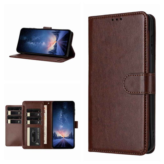 PU Leather for Samsung Galaxy A05 Case Wallet, PU Leather Flip Folio Card Slots Holder Stand Magnatic Clasp Shock-resistant Protection Durable Classic Phone Cover for A05, Brown