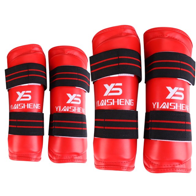 PU Leather Shin & Arm Guard Set for Enhanced Protection Red M Taekwondo