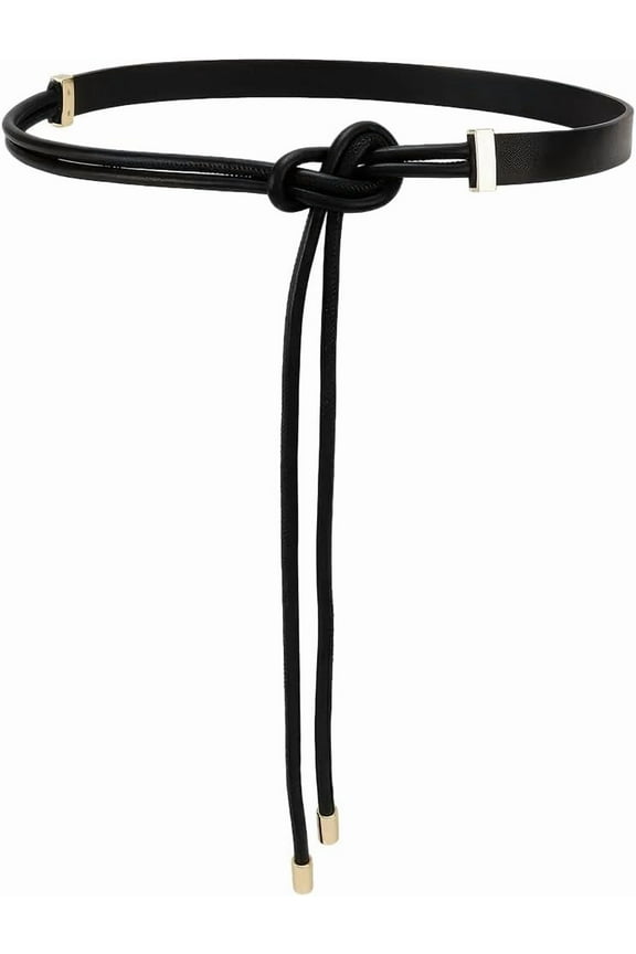 PU Leather Skinnny Belt Knotted Thin Waist Belt Boho Adjustable Slim Leather Waist Band Strap Rope Waistbands Black