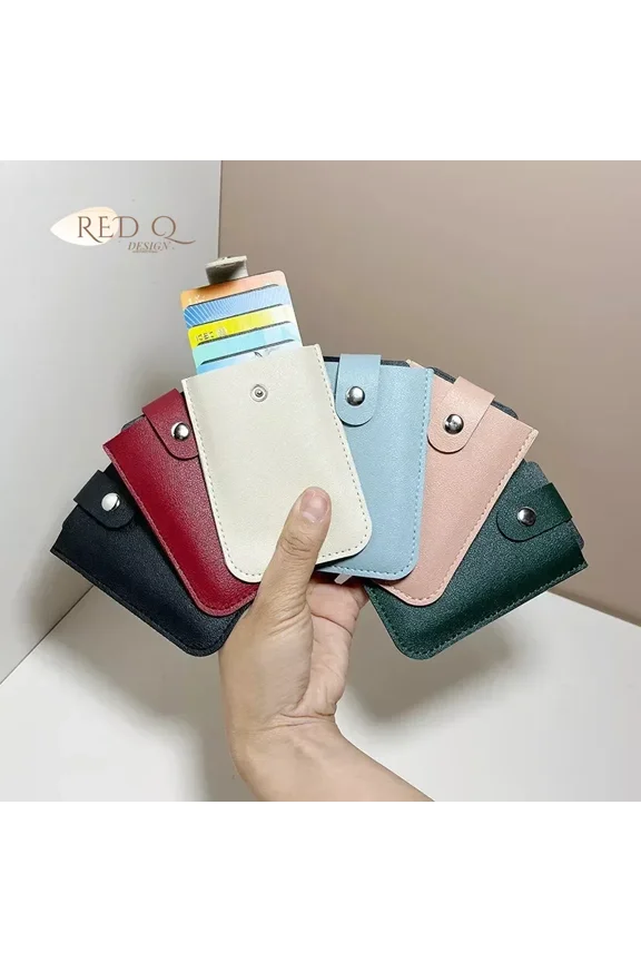 PU Leather Slim Card Holder Quick Access Pull Tab RFID Lining Soft Cowhide Men Women Portable Bill Wallet Credential Cover