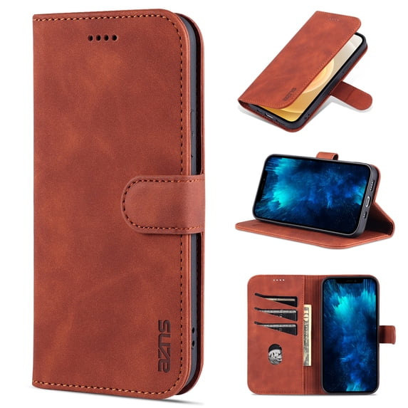 PU Leather Slim Case for iPhone 14 5G 2022 (6.1 inch), Allytech Card Slots Magnetic Closure and Stand Folio Wallet TPU Bumper Case for Apple iPhone 14, Brown