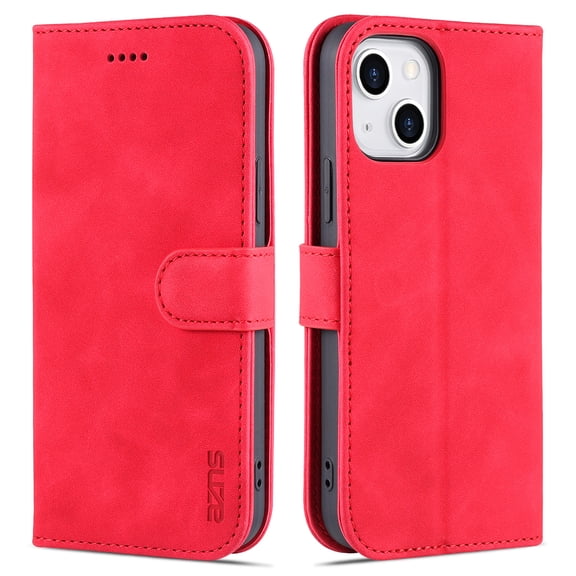 PU Leather Slim Case for iPhone 14 5G 2022 (6.1 inch), Allytech Card Slots Magnetic Closure and Stand Folio Wallet TPU Bumper Case for Apple iPhone 14, Red