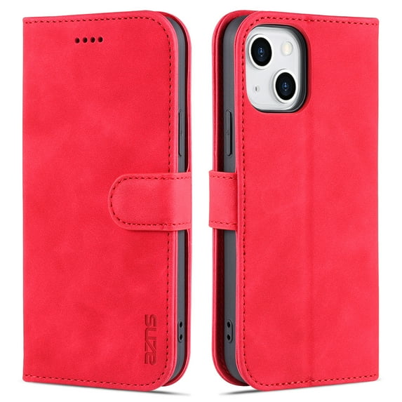 PU Leather Slim Case for iPhone 14 5G 2022 (6.1 inch), Allytech Card Slots Magnetic Closure and Stand Folio Wallet TPU Bumper Case for Apple iPhone 14, Red