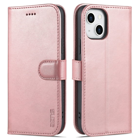 PU Leather Slim Case for iPhone 14 5G 2022 (6.1 inch), Allytech Card Slots Magnetic Closure and Stand Folio Wallet TPU Bumper Case for Apple iPhone 14, Rosegold