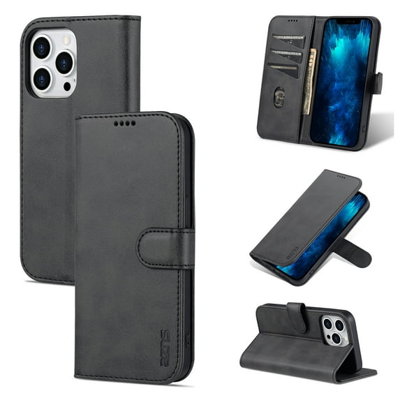 PU Leather Slim Case for iPhone 14 Pro Max 5G 2022 (6.7 inch), Allytech Card Slots Magnetic Closure and Stand Folio Wallet TPU Bumper Case for Apple iPhone 14 Pro Max, Black