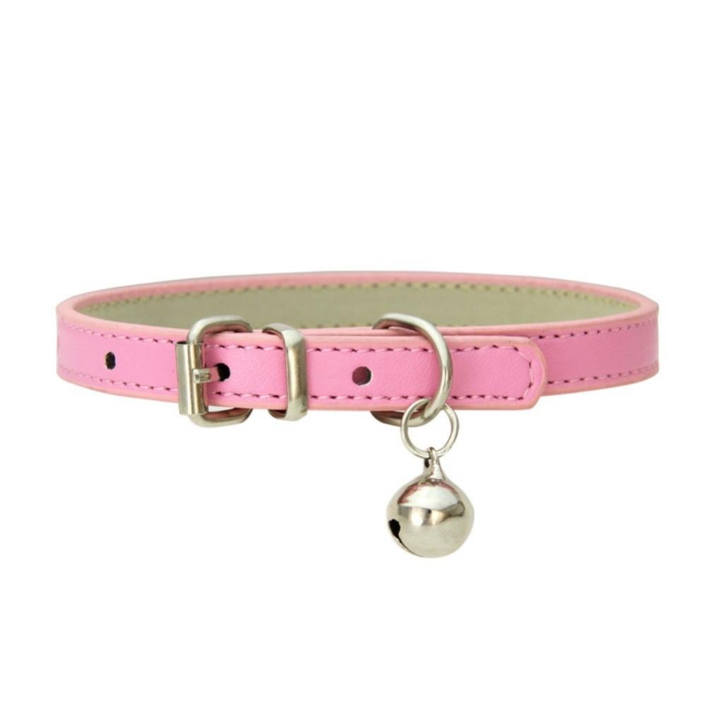 PU Leather Small Dog Cat Collar with Bell Safety Adjustable Kitten