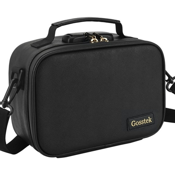 PU Leather Smell Proof Bag with Combination Lock, Premium Smell Proof Storage Case, Durable Odorless Container Box for Home and Travel (Black)