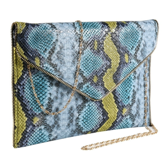 PU Leather Snakeskin Envelop Clutch Purse Evening Chain Shoulder Bag for Women