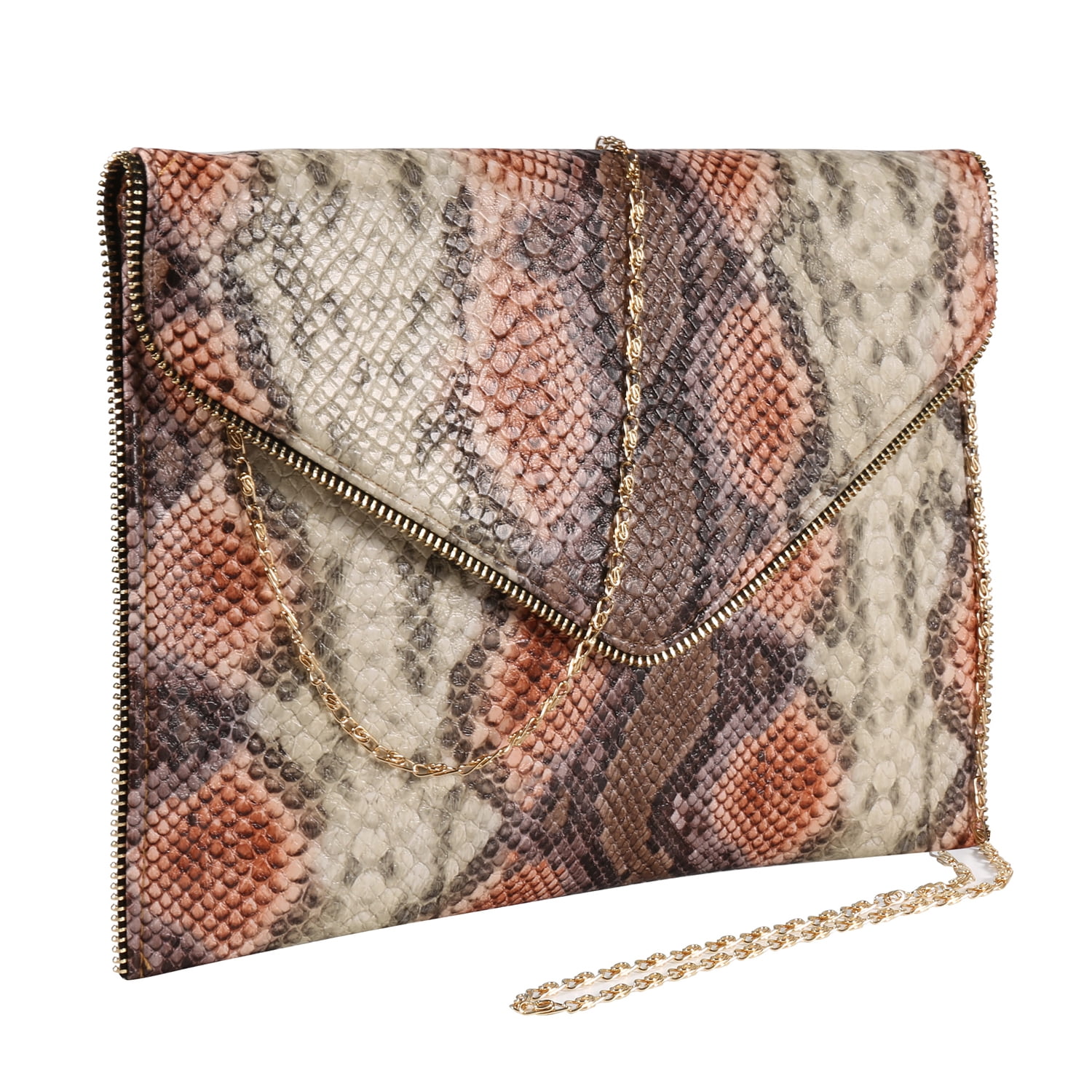 PU Leather Snakeskin Envelop Clutch Purse Evening Chain Shoulder Bag for Women