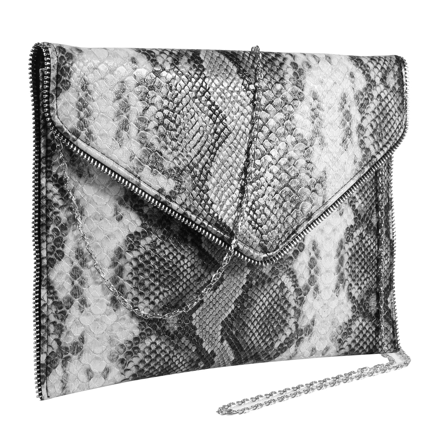 PU Leather Snakeskin Envelop Clutch Purse Evening Chain Shoulder