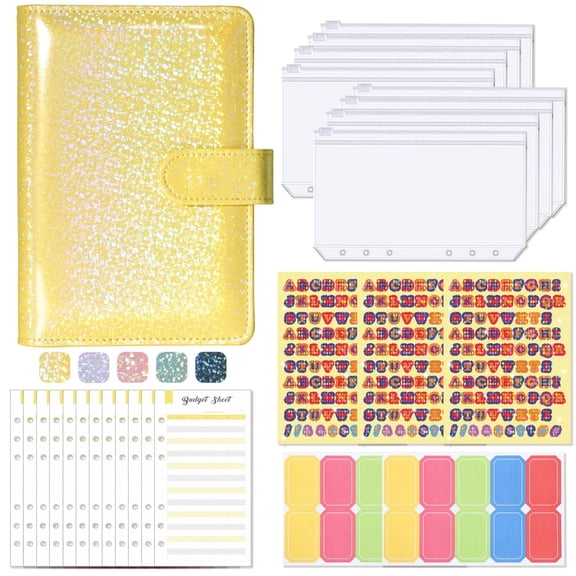 PU Leather Sparkling Glitter Ring Binder Notebook – A5 Loose-Leaf Journal for Planning, Journaling & Organizing, Refillable Pages (Multiple Colors, 1Pc)