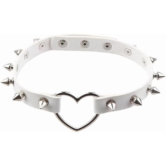 PU Leather Spiked Choker Collar Punk Rock Alloy Hollow Heart Necklace Gothic Studded Rivets Choker Cosplay Jewelry Collar Chain Necklace Decorations
