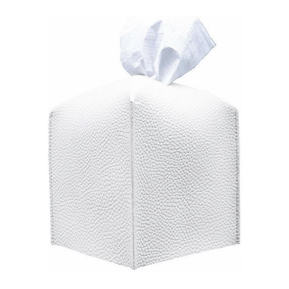 PU Leather Square Tissue Box Cover, Decorative Tissue Organizer Dispenser, Durable Facial Paper Holder, Ideal for Living Room Coffee Tables, Cars, Bathrooms, Countertops & Offices, White