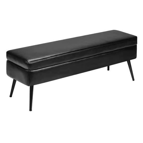 PU Leather Storage Ottoman Bench - Shoe Bench with Hidden Storage & Metal Legs - Black