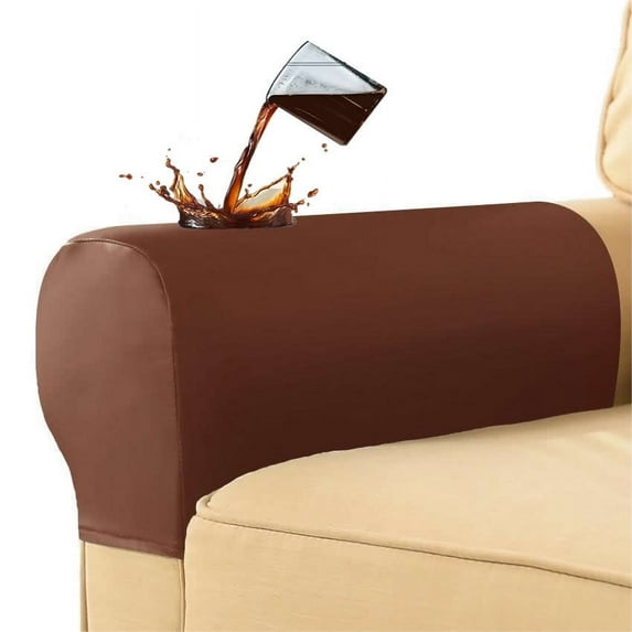PU Leather Stretch Armrest Covers, Waterproof Arm Slipcovers with Twist Pins(2pcs,Orange)