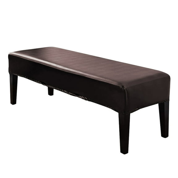 PU Leather Stretch Bench Cover Dustproof Waterproof Footstool Cover Soft Cosy Bench Slipcover Bench Seat Protector For Living Room Dining Room -Deep coffee