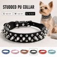 thumbnail image 1 of PU Leather Studded Dog Collar with Rounded Bullets Spikes and Adjustable Metal Buckle, Punk Style Pet Neck Collar for Cats, Small Medium Large Dogs, Daily Walking, Costumes, Black, Large, 1 of 3