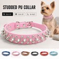 thumbnail image 1 of PU Leather Studded Dog Collar with Rounded Bullets Spikes and Adjustable Metal Buckle, Punk Style Pet Neck Collar for Cats, Small Medium Large Dogs, Daily Walking, Costumes, Pink, Small, 1 of 3