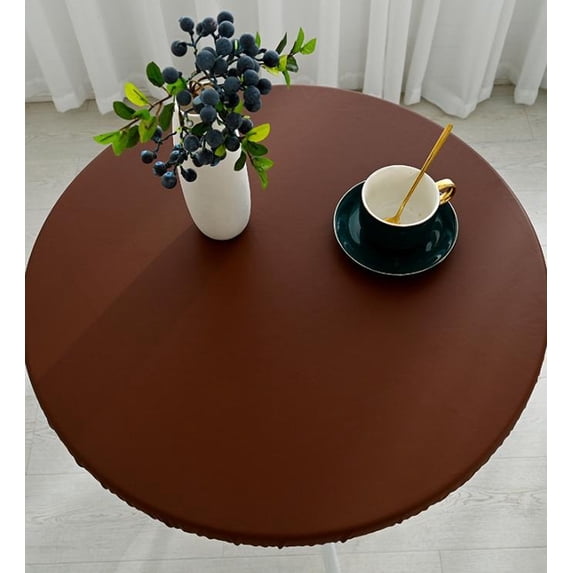 PU Leather Tablecloth Round Table Protector,with Elastic Edged Waterproof Wipe Clean Stain Resistant Tablecloth for Indoor Kitchen Dinning Outdoor Patio BBQ