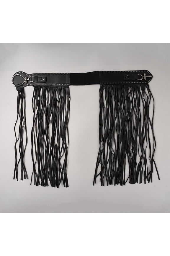PU Leather Tassel Belt Black Vintage Punk Wide Long Fringe Fashion Elastic Adjustable Women Jeans Skirt Boho Waistband
