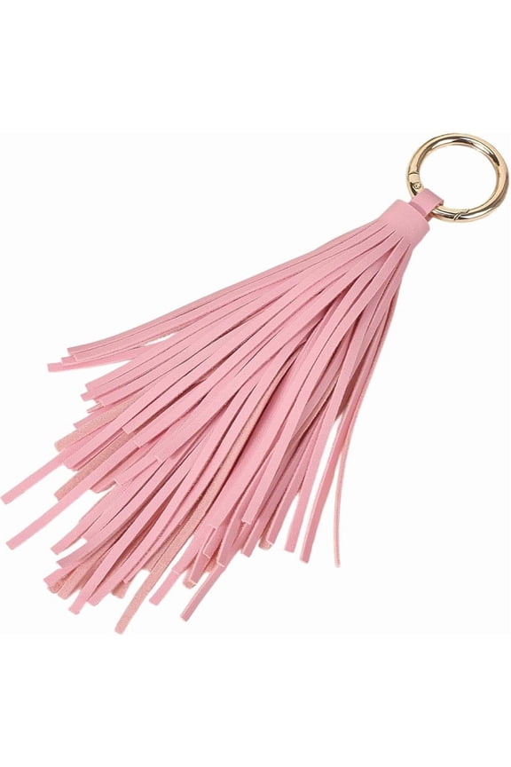 PU Leather Tassel Keychain with Gold Ring Circle Handbag Key Fob Charms Car Keychain Holder Leather Tassel Pendant Key Rings for Bag Wallet Purse Decorations(Pink)