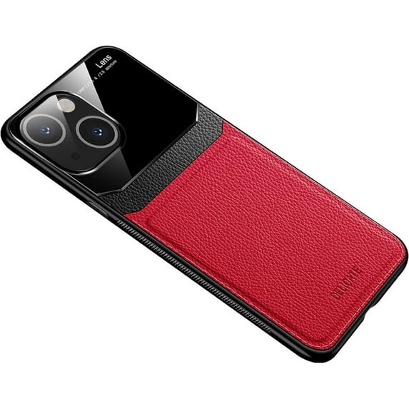 PU Leather + Tempered Glass Phone Case for iPhone 13 Pro Max 12 11 X XS XR 8 7 SE, Lens Protection Slim Business Phone Back Cover(12 Pro Max,Red)